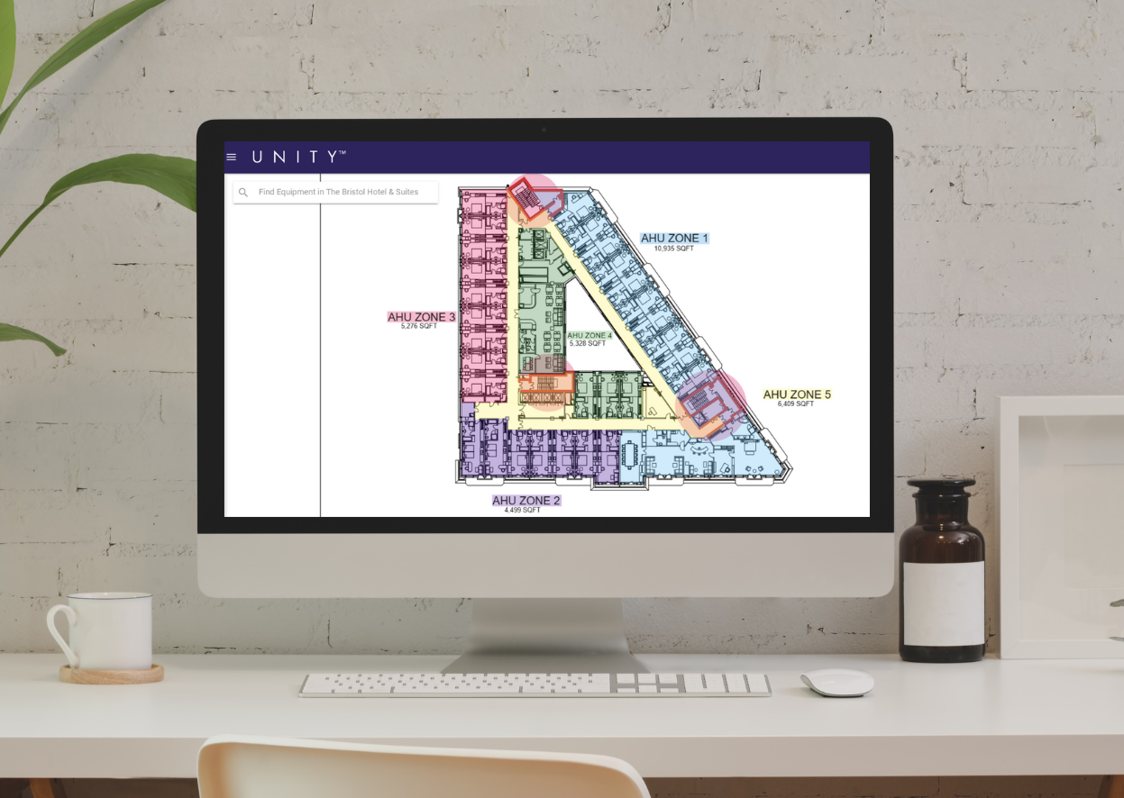  Interactive facility map displayed on a tablet showing asset locations